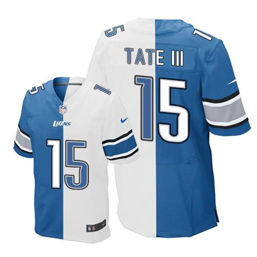 Nike Lions #15 Golden Tate III Blue/White Men's Stitched NFL Elite Split Jersey